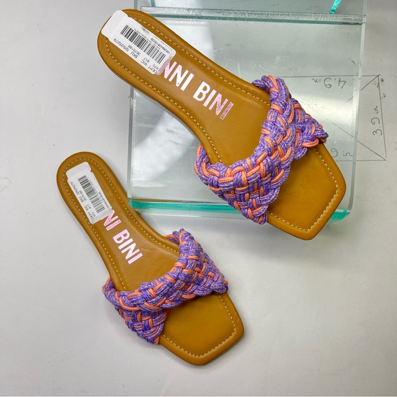 Gianni Bini Womens Woven Band Square Toe Sandals 8M Pink Multi Slide Memory Foam - Picture 4 of 8